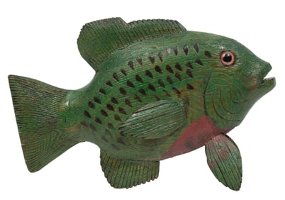 Dudley Delaune, Louisiana/Napoleonville 1924-2017, "Fish", paint on carved cypress