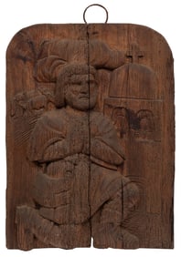 Continental Relief-Carved Wood Figural Plaque