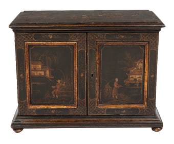 Antique Diminutive English Chinoiserie Collector?s Cabinet