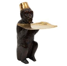 Continental Carved Wood and Brass Monkey Card Holder