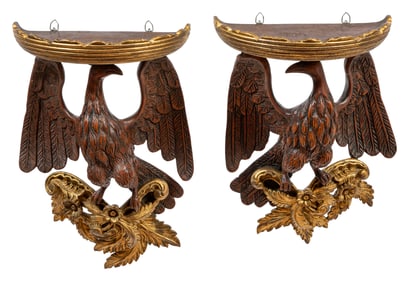 Pair of Continental Carved and Parcel Gilt Figural Brackets