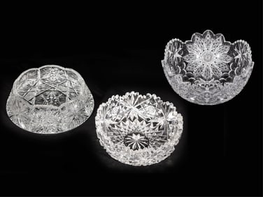 Three Hawkes American Brilliant Cut Glass Bowls