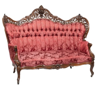 American Rococo Carved and Laminated Rosewood Settee