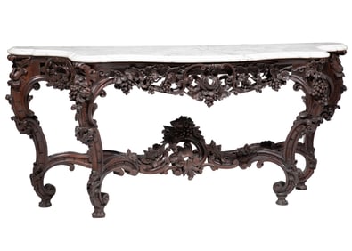 American Rococo Carved Walnut Serpentine Console
