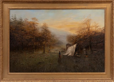 William Pitman, British 19th/early 20th c., "Gypsy Campsite", oil on canvas