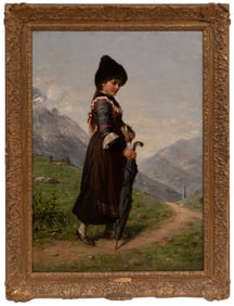 Theodor von der Beek, German 1838-1921, "Girl from the Wipp Valley", oil on canvas