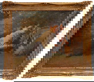 Karl Witkowski, Austrian 1860-1910, "The Little Chick", oil on canvas