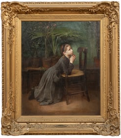 Constant Mayer, French 1829-1911, active New York, 1854-1869, "Young Girl Praying", oil on canvas