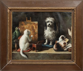 Continental School late 19th c., "The Art Studio", oil on canvas