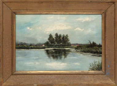 Edmond Marie Petitjean, French 1844-1925, "Landscape with Pond and Trees", oil on canvas