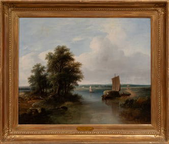 Henry John Boddington, British 1811-1865, "Scene on the Yar (A River Landscape)", oil on canvas