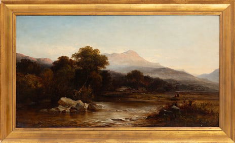 British School 19th c., "Mountainous Landscape with Stream", oil on canvas