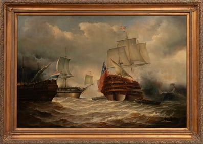 Jean Michel Laurent, French/American 1898-1988, ?Naval Engagement?, oil on canvas