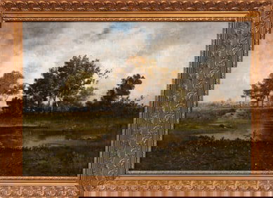 Leon Richet, French 1847-1907, "Sunlit Pond", oil on canvas