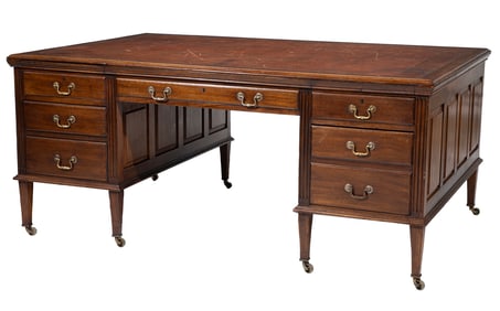 Georgian-Style Carved Mahogany Partners Desk