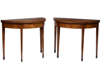 Pair of Georgian Satinwood Inlaid Mahogany Demilune Games Tables