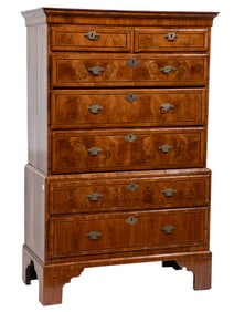 Queen Anne Inlaid Burl Walnut Chest on Chest