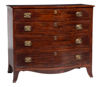 Georgian-Style Inlaid Carved Mahogany Serpentine Chest