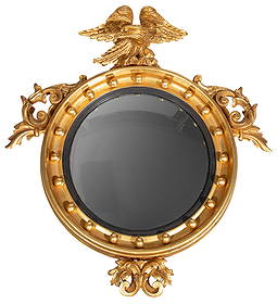 Federal Giltwood Convex Mirror: Federal Giltwood Convex Mirror19th c., spread wing eagle crest, mirror plate bordered by spherules, h. 36 in., dia. 32 in.