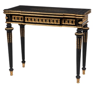 Louis XVI-Style Bronze Mounted Brass Inlaid Ebonized Games Table