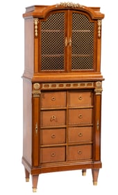 Louis XVI-Style Bronze Mounted Inlaid Mahogany Bookcase/Cartonnier