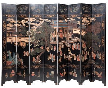 Asian Lacquered Eight-Panel Screen
