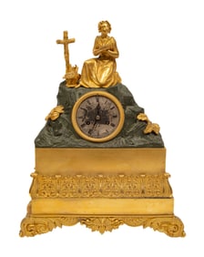 Empire Gilt and Patinated Bronze Figural Clock