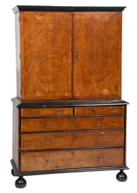 William and Mary-Style Inlaid Burl Walnut Linen Press