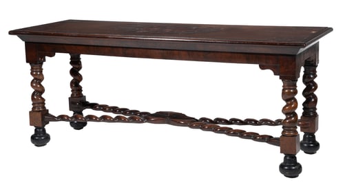 Antique William and Mary-Style Oyster Veneered Inlaid Walnut Library Table