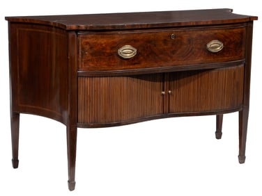George III Inlaid Carved Mahogany Tambour Sideboard