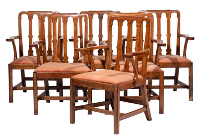 Set of Six Georgian Carved Walnut Armchairs