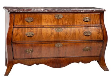 Dutch-Style Carved Figured Mahogany Bombe Commode