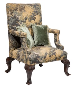 Georgian-Style Carved Walnut Library Armchair