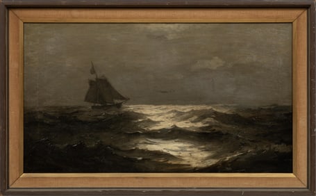 Frank Knox Morton Rehn, American 1848-1914, "Schooner at Sail on Moonlit Seas", oil on canvas