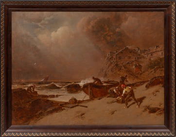 George Washington Nicholson, American/New Jersey 1832-1912, "Preparing for the Storm", oil on canvas
