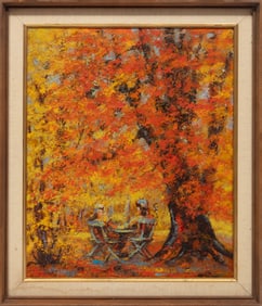 John Edward Costigan, American/Rhode Island 1888-1972, "Autumn Picnic", oil on masonite