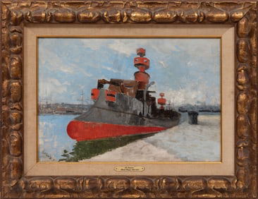 Frank Myers Boggs, French/American 1855-1926, "Le Drageur (Ship)", oil on canvas