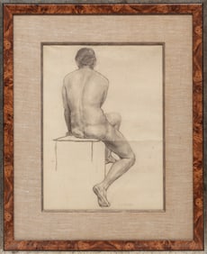 Eanger Irving Couse, American 1866-1936, "Seated Male Nude", charcoal on paper
