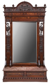 American Aesthetic Carved and Burled Walnut Hall Stand