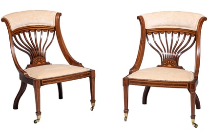 Pair of Arts and Craft/ Aesthetic Inlaid Rosewood Slipper Chairs