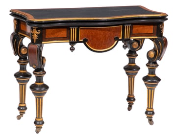 American Neo-Grec Bronze Mounted Inlaid, Gilt and Ebonized Games Table