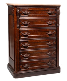 American Renaissance Revival Burl and Carved Walnut Sidelock Chest