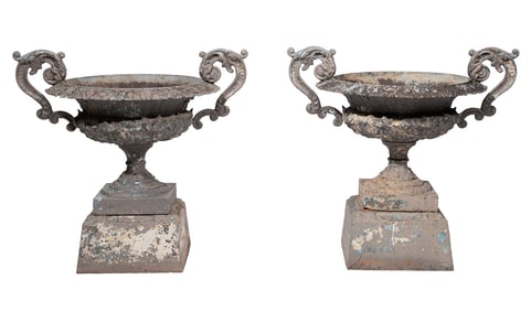 Pair of American Cast-Iron Garden Urns