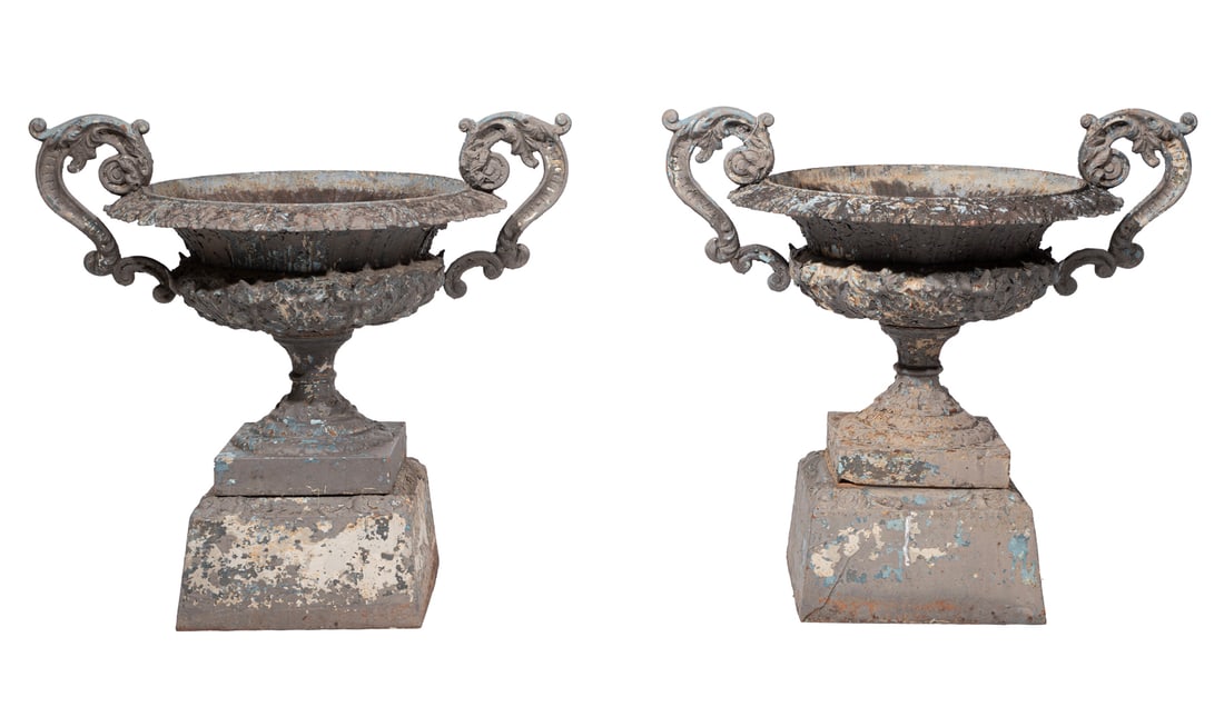 Pair of American Cast-Iron Garden Urns (1 of 3)