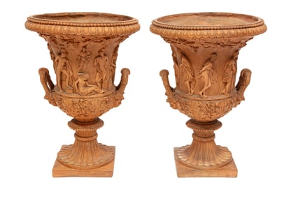 Pair of Continental Neoclassical-Style Terracotta Urns