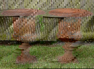 Pair of Antique American Cast-Iron Urns