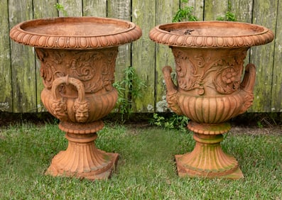 Pair of Neoclassical-Style Terracotta Garden Urns