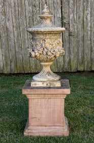 Neoclassical-Style Cast-Stone Garden Urn on Pedestal