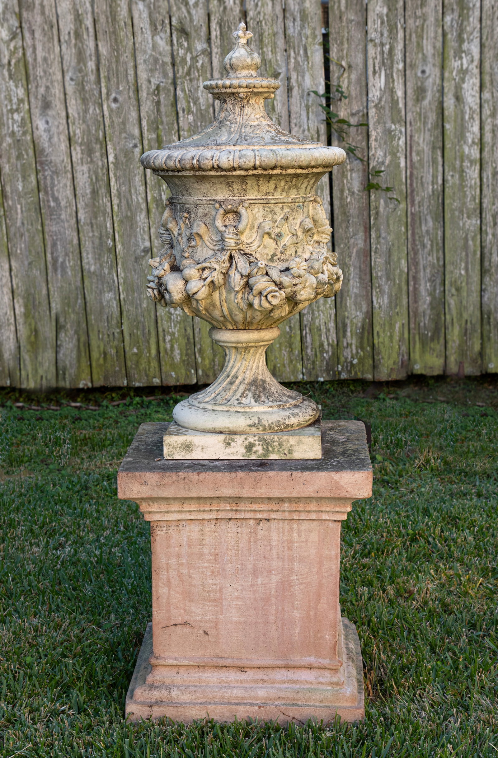 Neoclassical-Style Cast-Stone Garden Urn on Pedestal (1 of 2)
