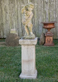 Cast-Stone Garden Figure on Pedestal